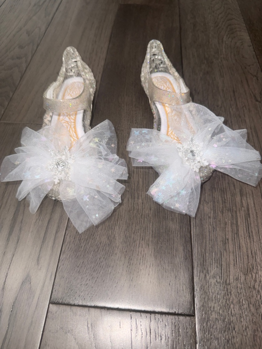 Sparkling White/clear Tulle Bow Girls' Dress jelly Shoes